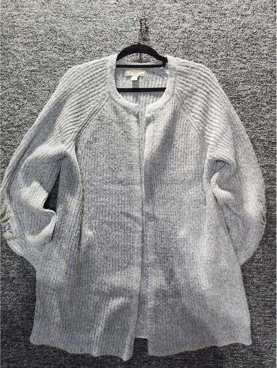 By Design Sweaters - By Design Women's Gray Knit Embroidered Open Front Cardigan Sweater Floral L